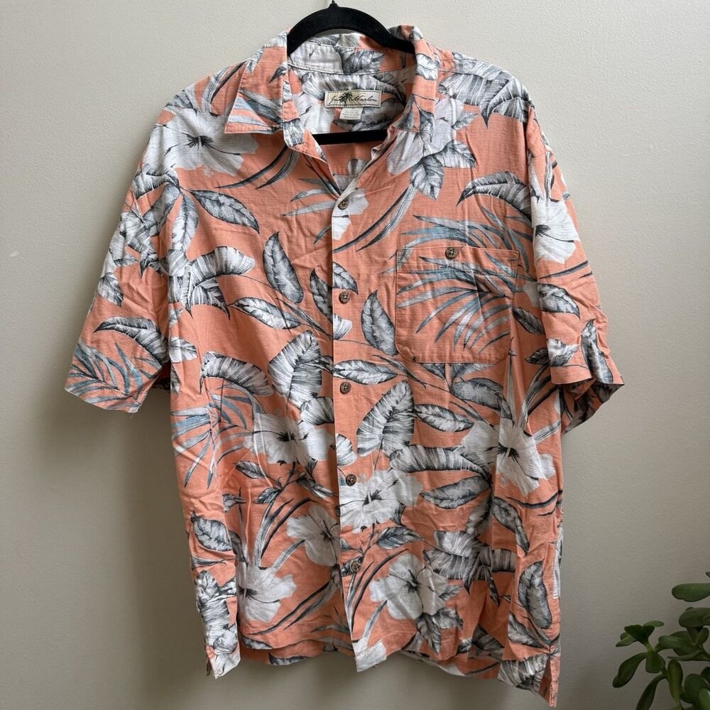 Joe Marlin Mens XL Orange Floral Tropical Short Sleeve Button Down Shirt